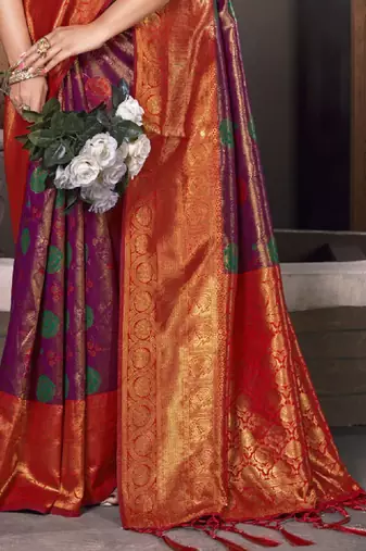 Ethnic motifs woven design zari traditional banarasi saree