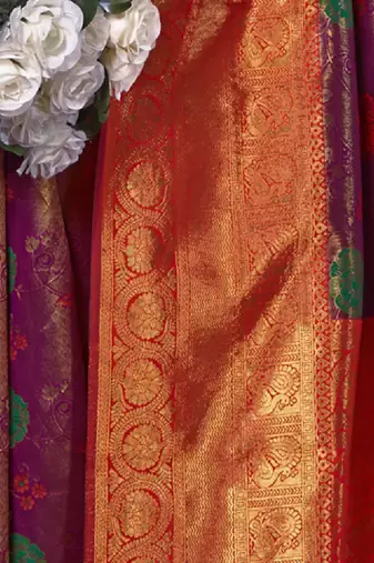 Ethnic motifs woven design zari traditional banarasi saree