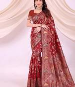 Ethnic motifs zari silk blend heavy work kanjeevaram saree
