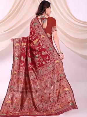 Ethnic motifs zari silk blend heavy work kanjeevaram saree 3