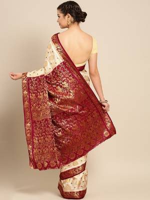 Beige art silk woven design kanjeevaram saree 1