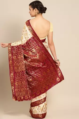 Beige art silk woven design kanjeevaram saree