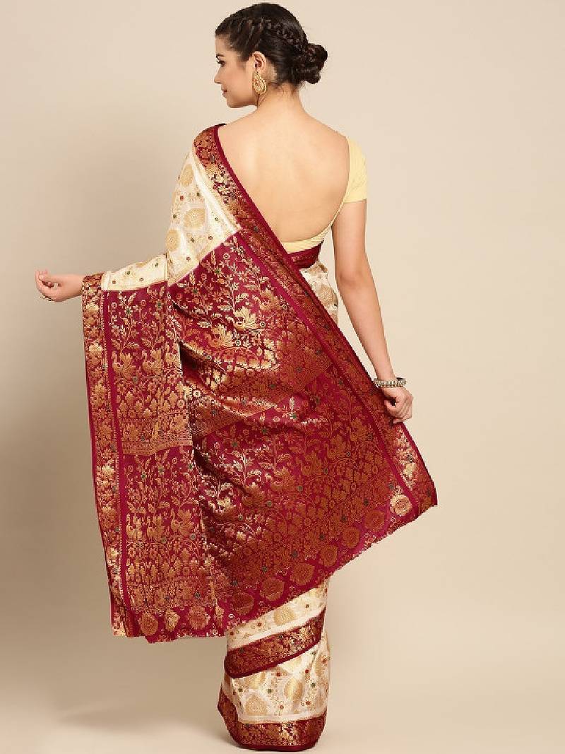 Beige art silk woven design kanjeevaram saree