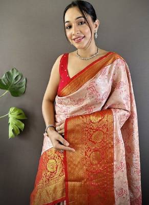 Woven design zari silk blend kanjeevaram saree 3