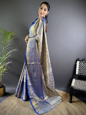 Woven design zari tissue kanjeevaram saree 1
