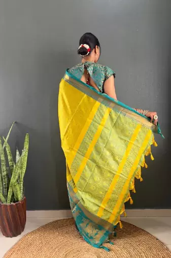 Ethnic motifs woven design zari kanjeevaram silk saree