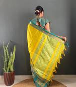 Ethnic motifs woven design zari kanjeevaram silk saree