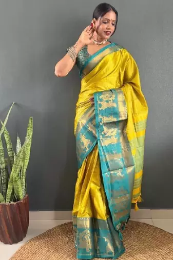 Ethnic motifs woven design zari kanjeevaram silk saree