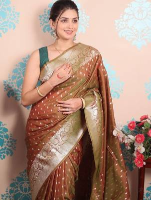 Woven design zari silk blend kanjeevaram saree 1