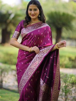 Ethnic motifs zari silk blend heavy work kanjeevaram saree 2