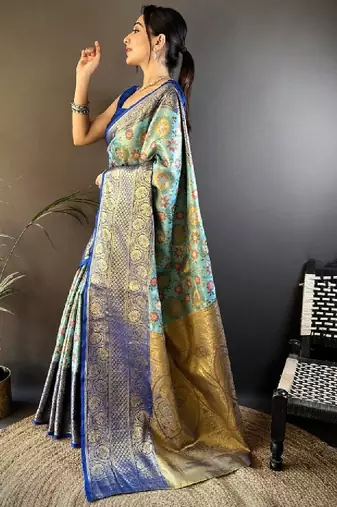Woven design zari silk blend kanjeevaram saree
