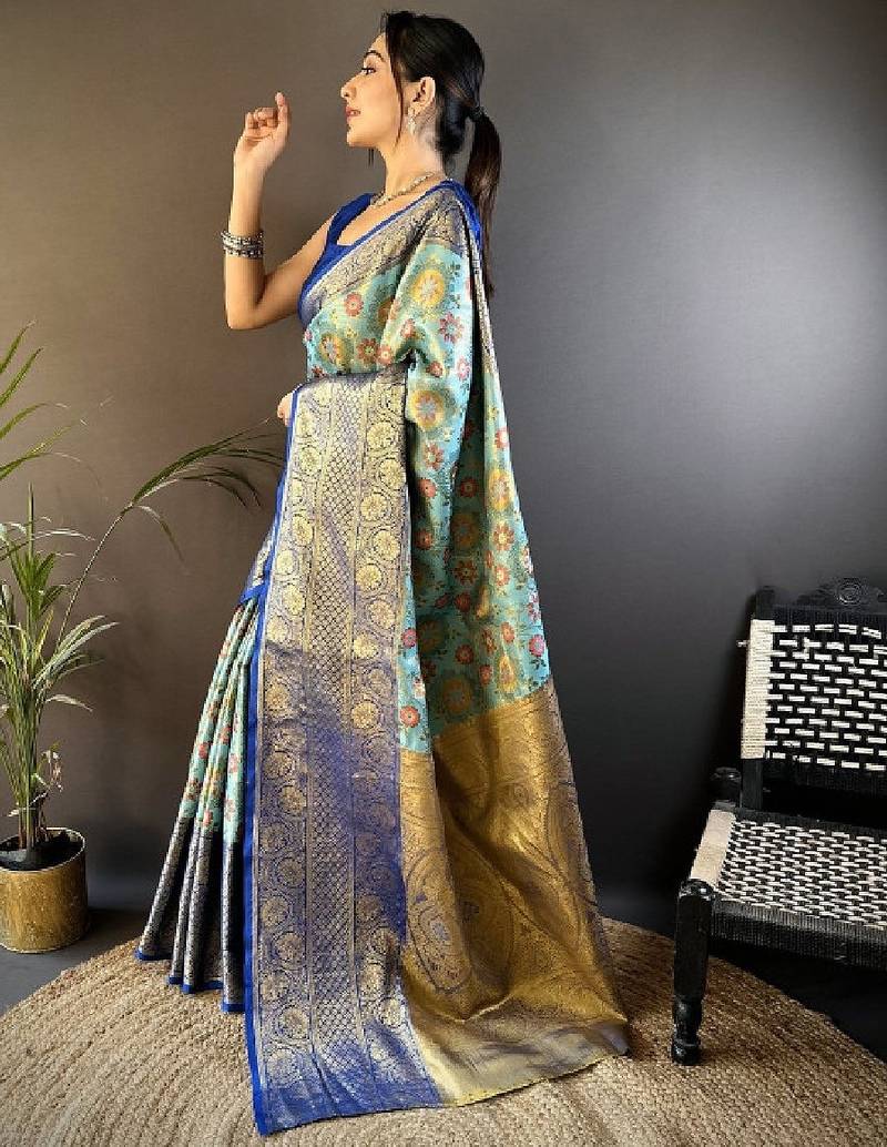 Woven design zari silk blend kanjeevaram saree