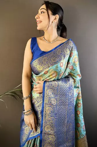 Woven design zari silk blend kanjeevaram saree