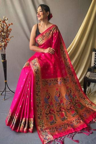 Woven design pure zari heavy work paithani kanjeevaram silk saree