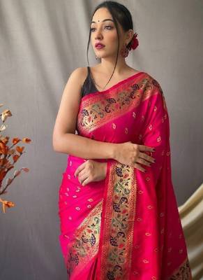 Woven design pure zari heavy work paithani kanjeevaram silk saree 2