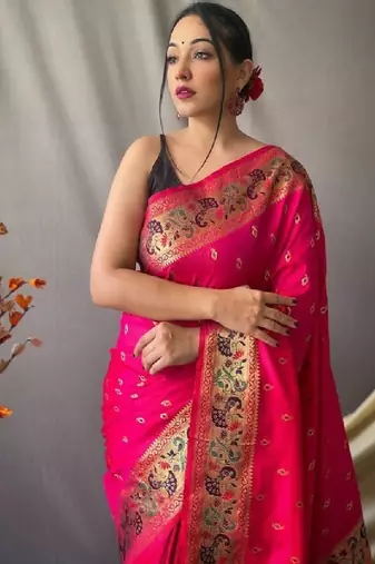 Woven design pure zari heavy work paithani kanjeevaram silk saree