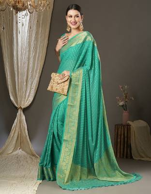 Ethnic motifs woven designed zari kanjeevaram sarees 3