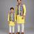 Lime yellow kurta with printed jacket attached kurta pyjama father son combo set