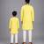 Lime yellow kurta with printed jacket attached kurta pyjama father son combo set