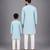 Pastel blue kurta with printed jacket attached kurta pyjama father son combo set