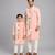 Assymetric pleat print peach kurta pyjama father son combo set