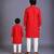 Red kurta pyjama with attached brocade jacket father son combo set