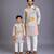 Multicolor kurta pyjama with attached print panel father son combo set