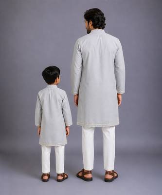 Multicolor kurta pyjama with attached print panel father son combo set 2