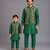 Green kurta pyjama with attached brocade jacket father son combo set