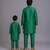 Green kurta pyjama with attached brocade jacket father son combo set