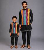 Black kurta ethnic set with colorful panels father son combo set