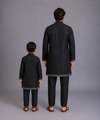 Black kurta ethnic set with colorful panels father son combo set 2