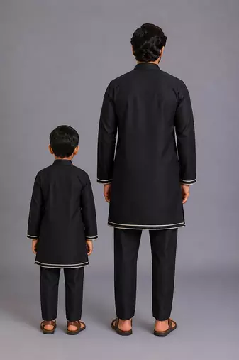 Black kurta ethnic set with colorful panels father son combo set