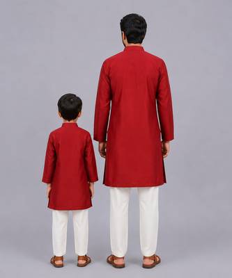 Maroon chanderi panel kurta pyjama father son combo set 2