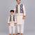 Off white kurta pyjama with printed attached jacket father son combo set