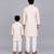 Off white kurta pyjama with printed attached jacket father son combo set