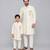 Off white velvet kurta set with chanderi panel father son combo set
