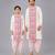 Cow printed pink and off white kurta payjama father son combo set