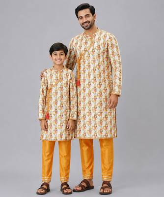 Durga ji printed kurta payjama father son combo set 1
