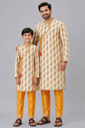 Durga ji printed kurta payjama father son combo set
