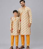 Durga ji printed kurta payjama father son combo set