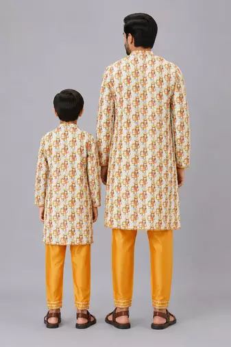 Durga ji printed kurta payjama father son combo set