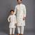 Floral printed kurta with off white pyjama father son combo set