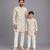 White embroidery bandgala churidar father son combo set
