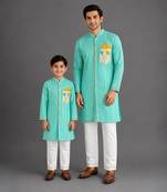 Anchor thread embroidered blue kurta father son combo set