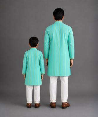 Anchor thread embroidered blue kurta father son combo set 2