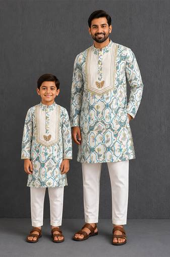 Butterfly printed kurta father son combo set