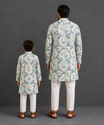Butterfly printed kurta father son combo set 2