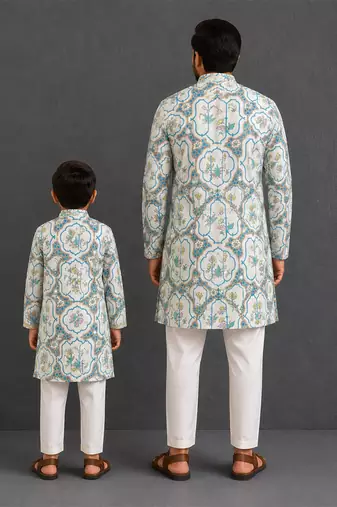 Butterfly printed kurta father son combo set