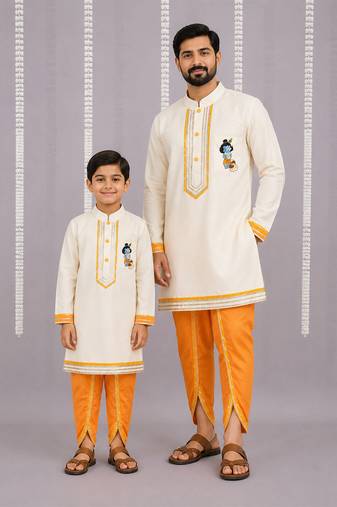 Purple ganpati printed kurta father son combo set